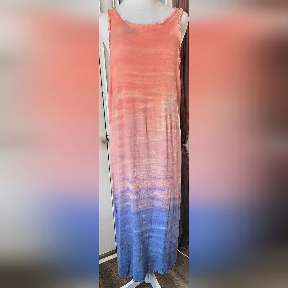 Sam & Lavi Sunset Soriee Freyed Maxi Dress Womens XS Ombre Coral and Indigo EUC